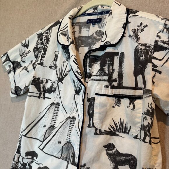 Katie Kime Western Toile Marfa Pajama Top Women’s XS Cowboy Desert Cactus Cotton - Picture 6 of 6
